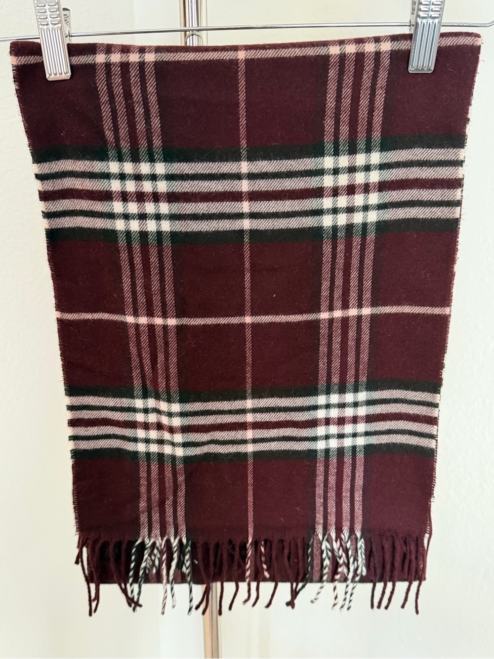 Women's Burgundy Plaid Fringe Scarf